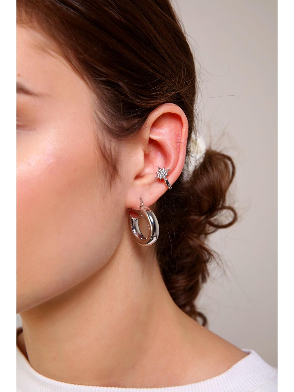 Aurrari Gümüş Kadın Kuzey Yıldızı Earcuff ( TEKLİ )