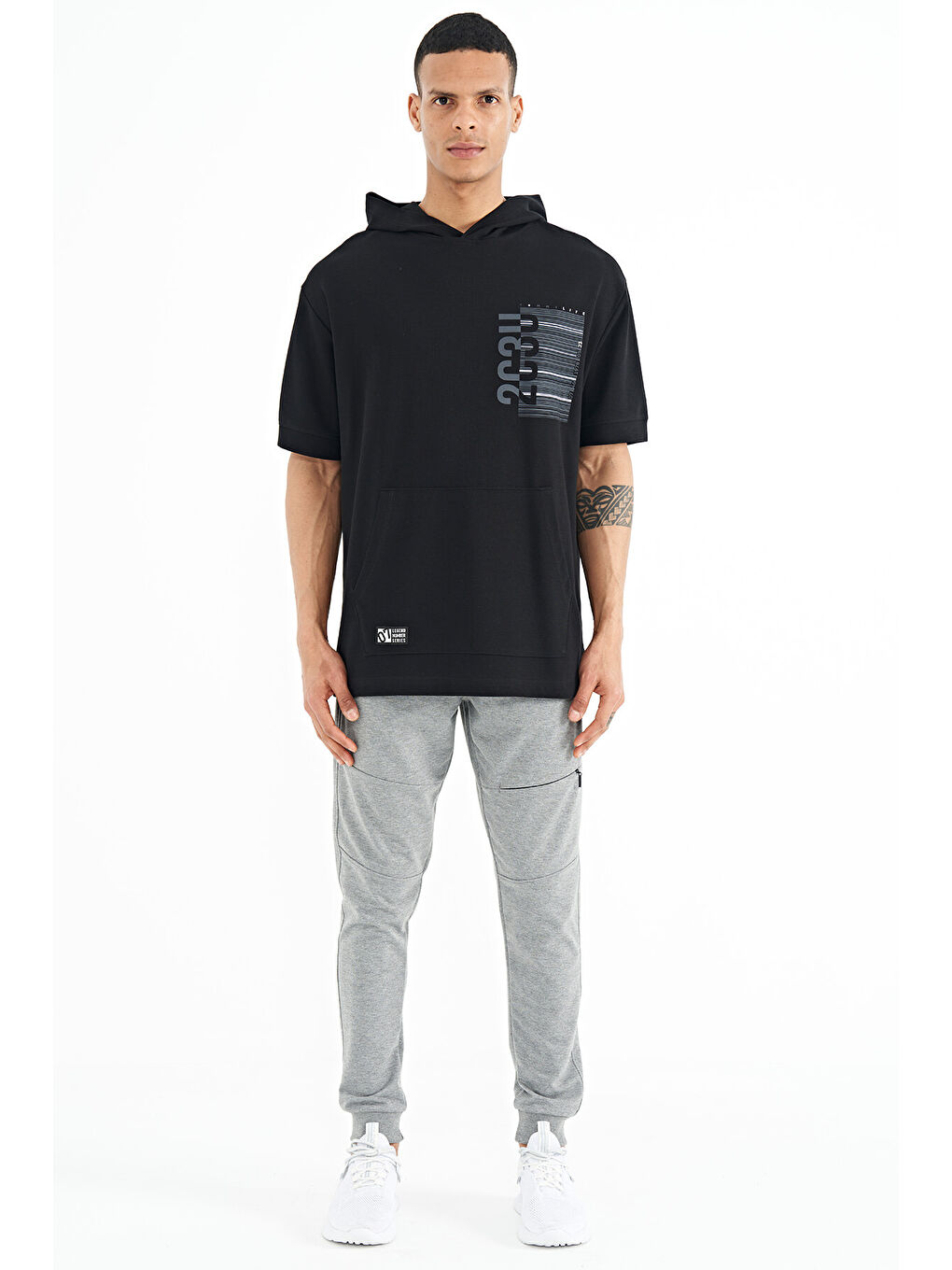 Gri Melanj Gizli Diz Cep Detaylı Standart Kalıp  Joger Eşofman Alt - 84958