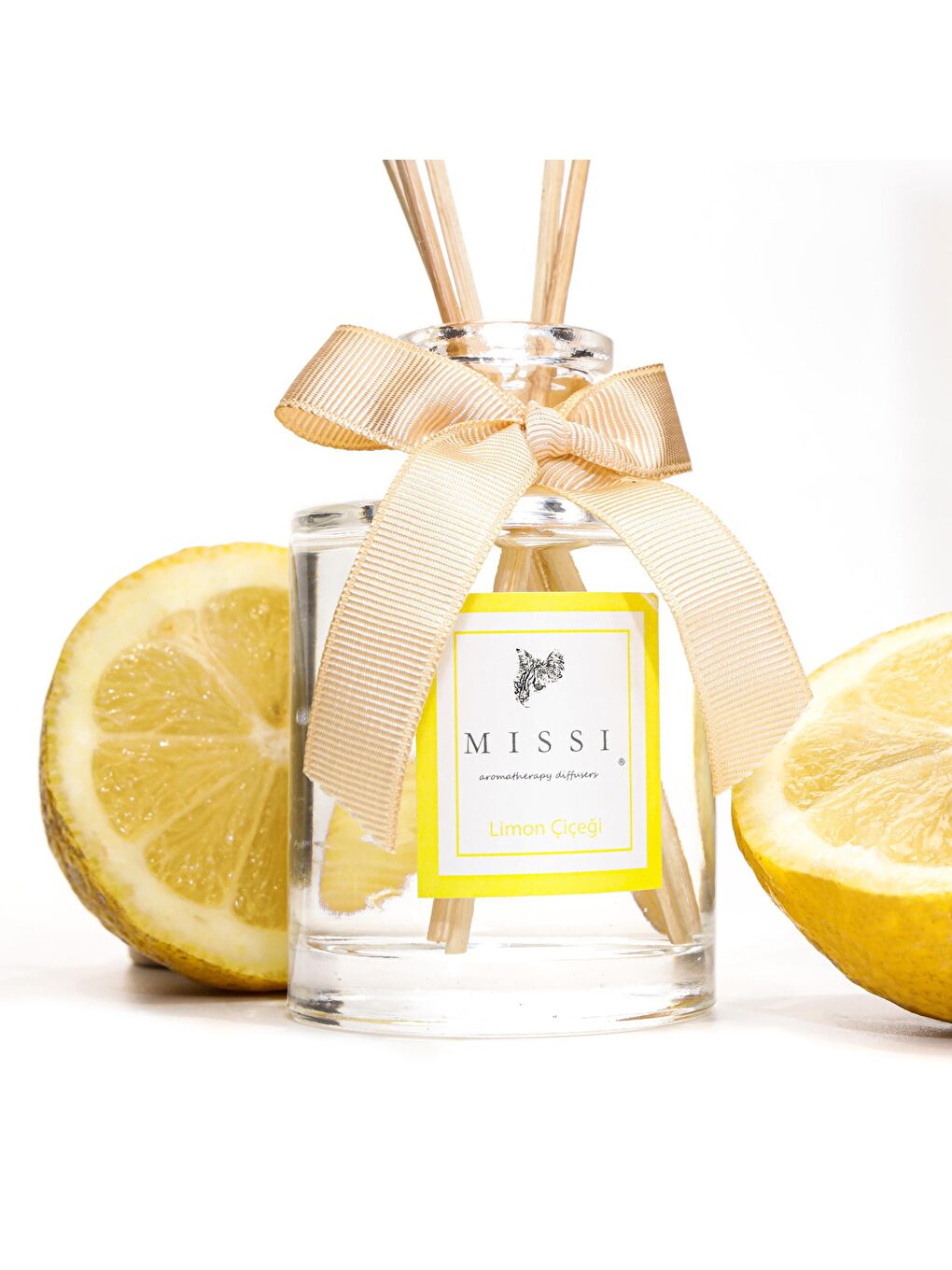 Ekru 110 ml Silindir Şişe Bambu Çubuklu Limon Çiçeği Oda Kokusu-1