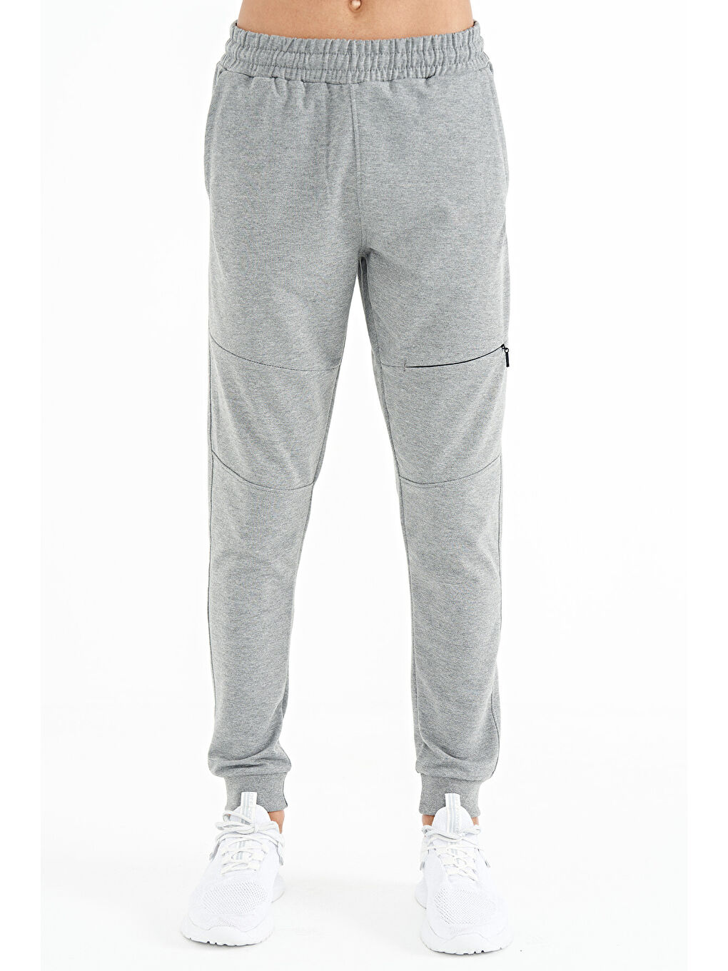 Gri Melanj Gizli Diz Cep Detaylı Standart Kalıp  Joger Eşofman Alt - 84958-1