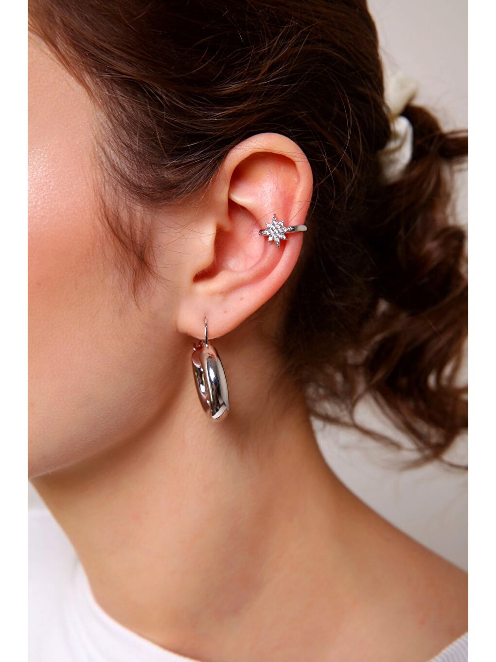 Aurrari Gümüş Kadın Kuzey Yıldızı Earcuff ( TEKLİ ) - 2