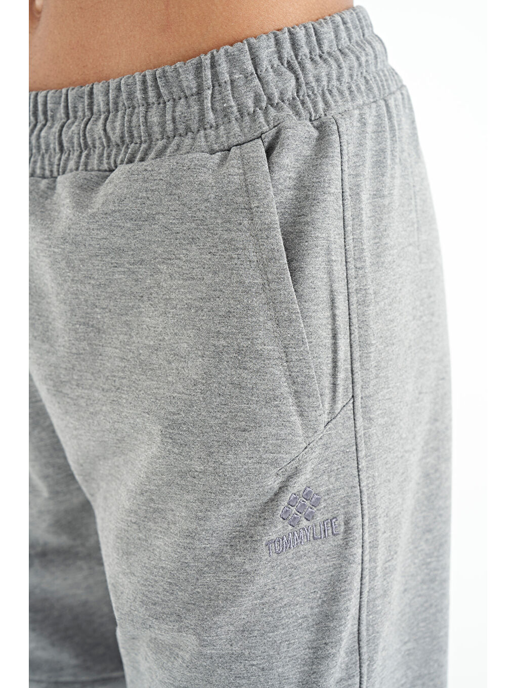 Gri Melanj Gizli Diz Cep Detaylı Standart Kalıp  Joger Eşofman Alt - 84958-2