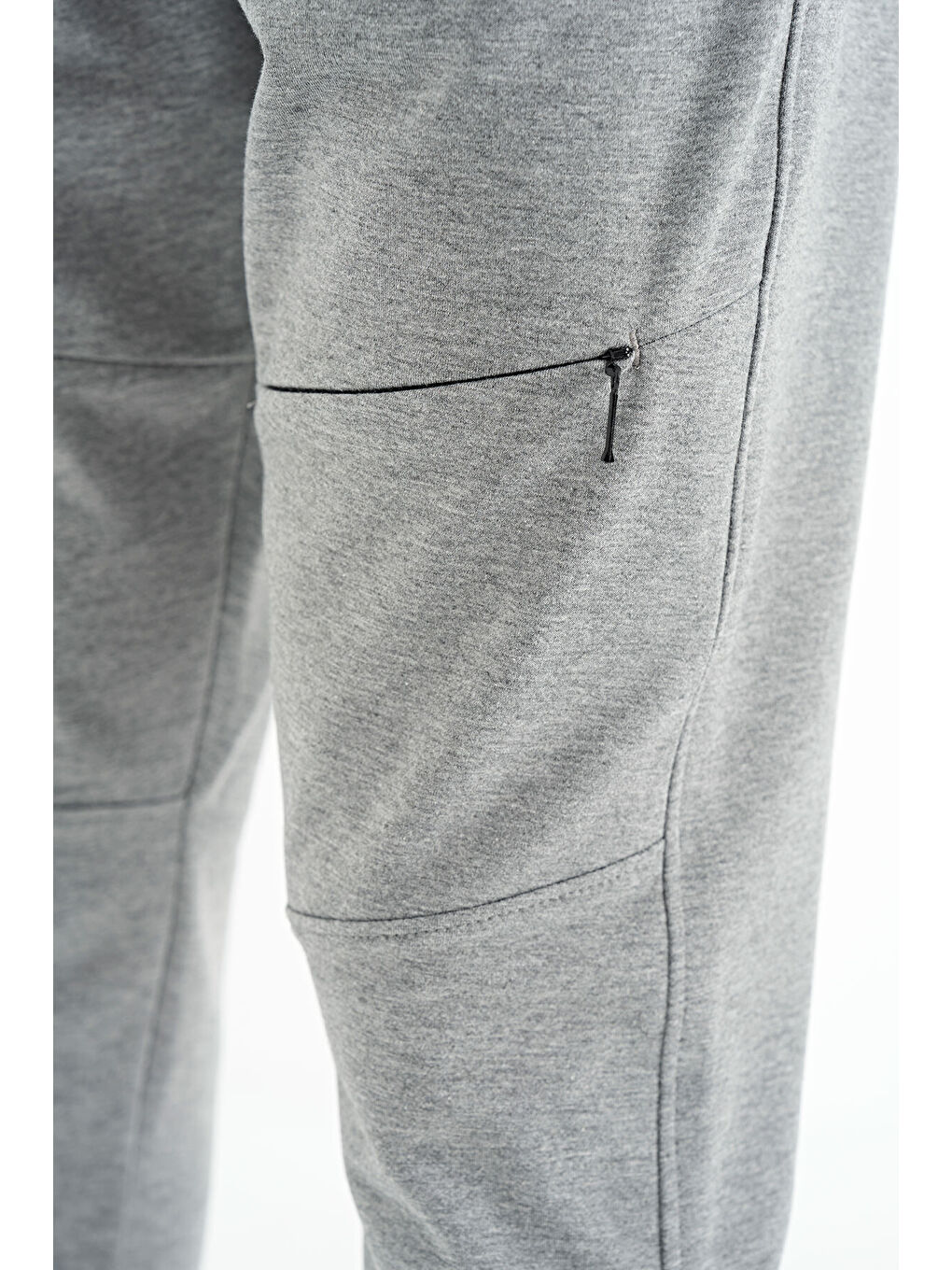 Gri Melanj Gizli Diz Cep Detaylı Standart Kalıp  Joger Eşofman Alt - 84958-3