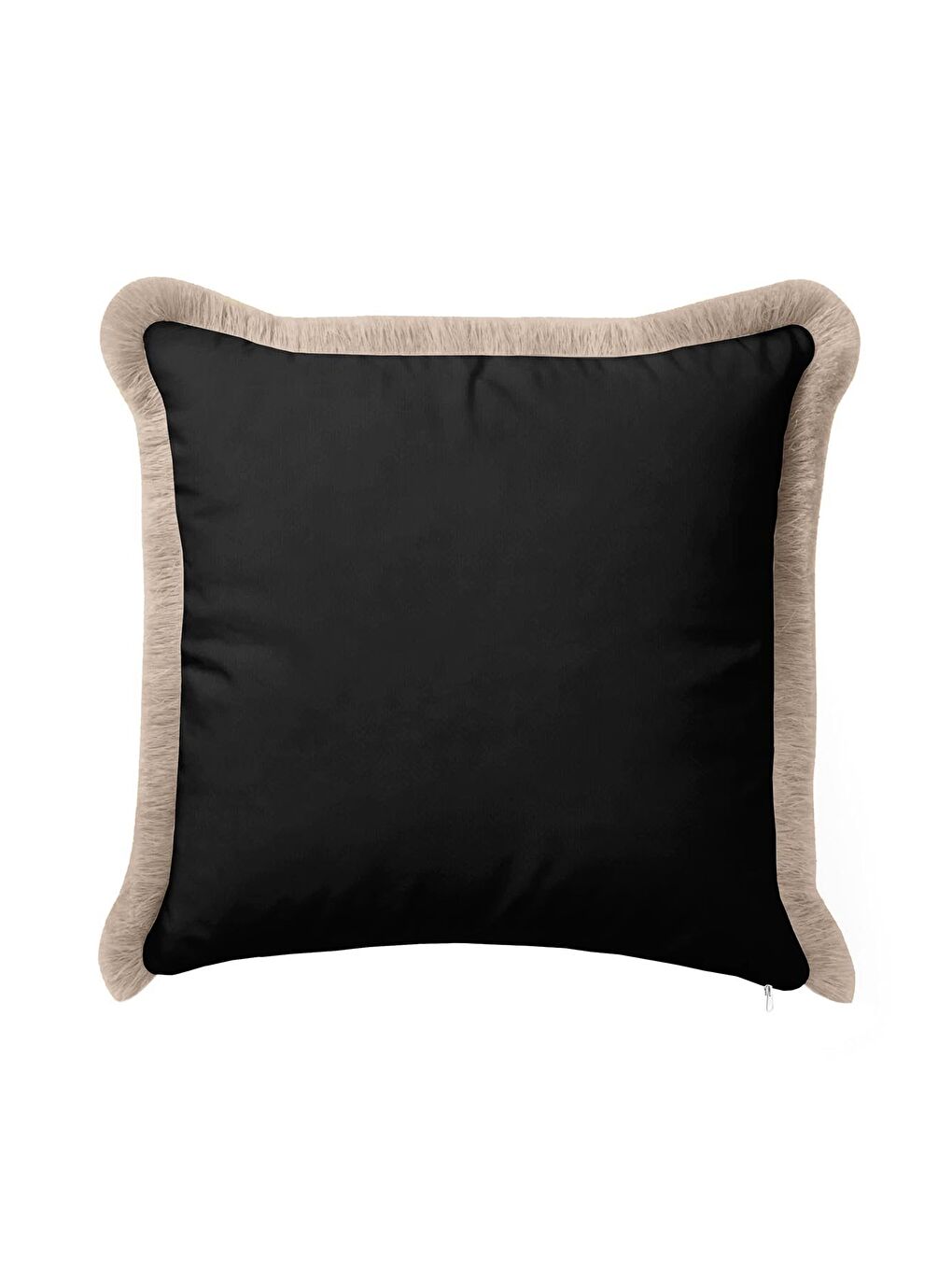 Karışık Lüks Siyah Saçaklı Yastık Kılıfı - Minimalist Modern Bej Püsküllü Kırlent Kılıfı-4