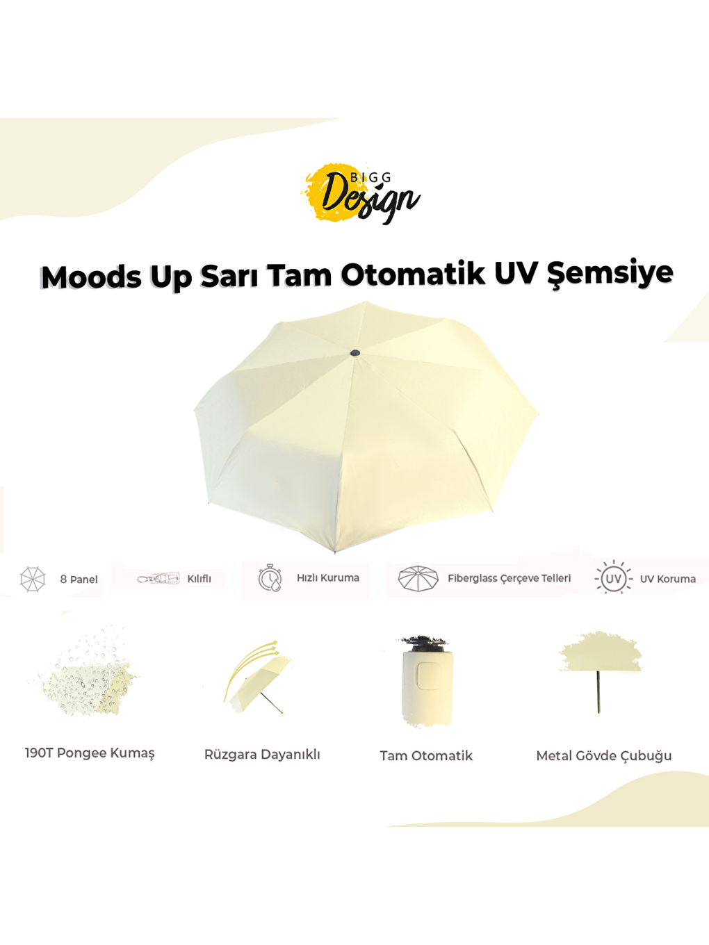 Moods Up Sarı Tam Otomatik UV Şemsiye-8