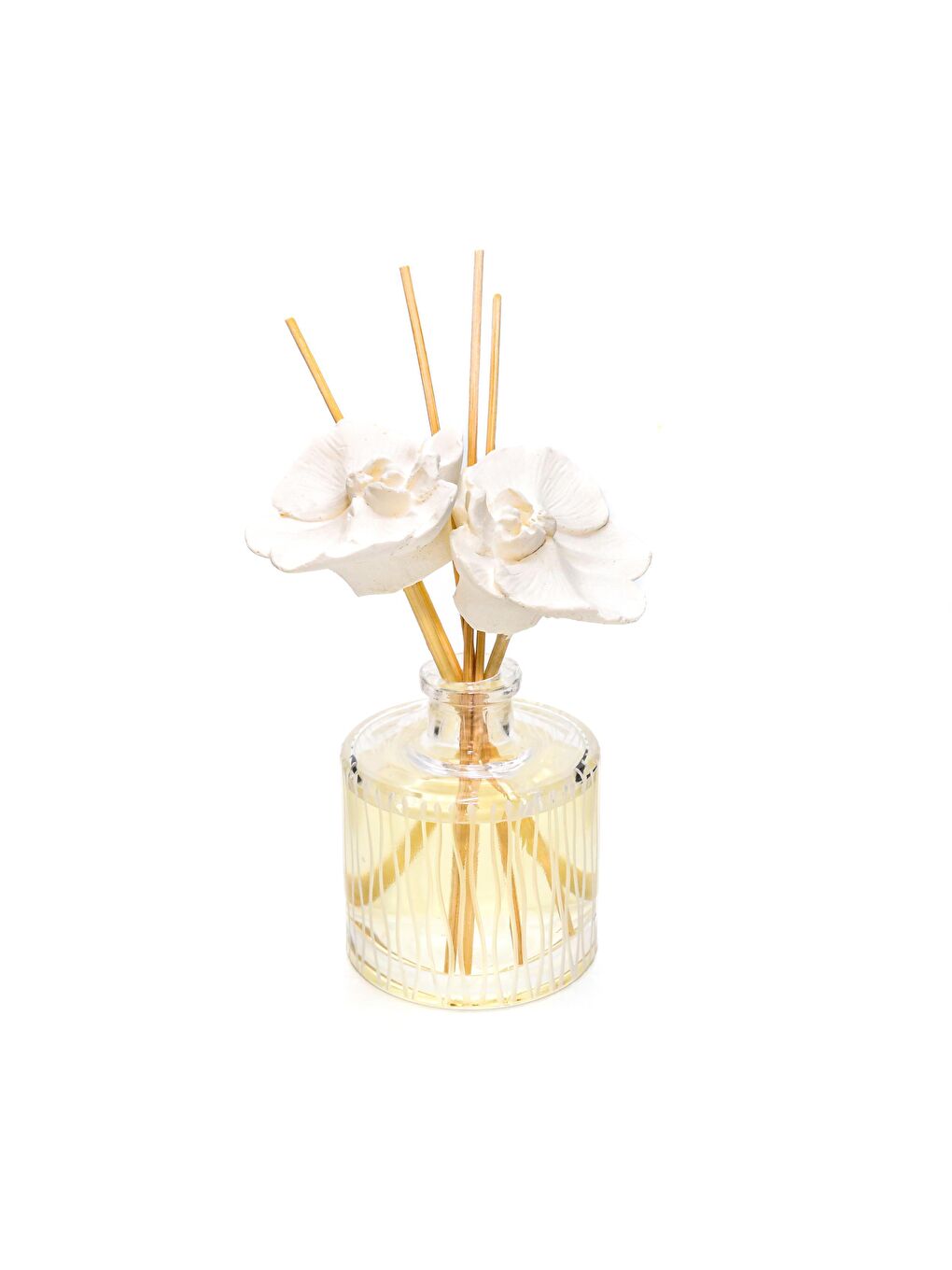 Ekru 200 ml Kristal Cam Şişe Orkide Taşlı Bambu Çubuklu Vanilya Sandal Oda Kokusu-1