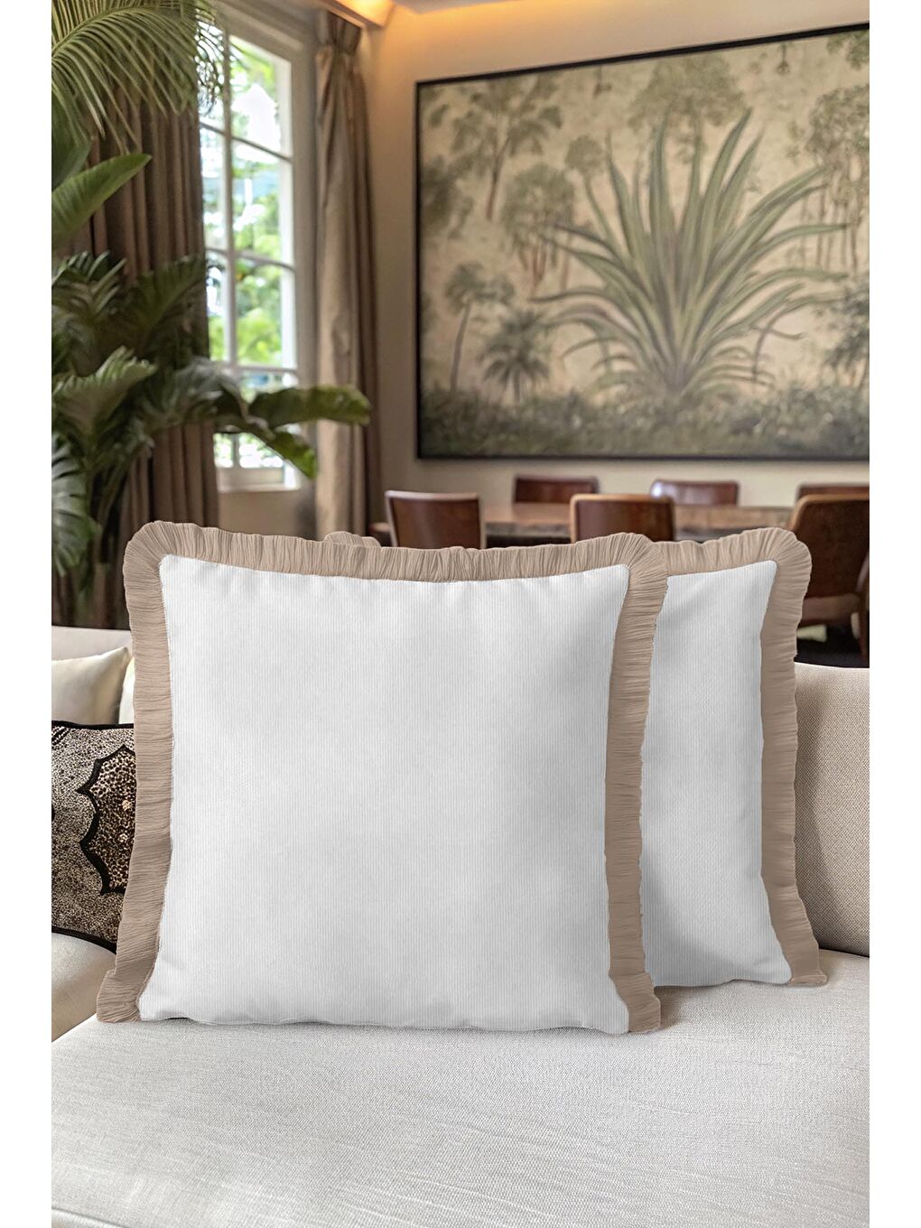 Karışık Zamansız Şıklık Saçaklı Yastık Kılıfı - Sade Country Bej Püsküllü Kırlent Kılıfı-5