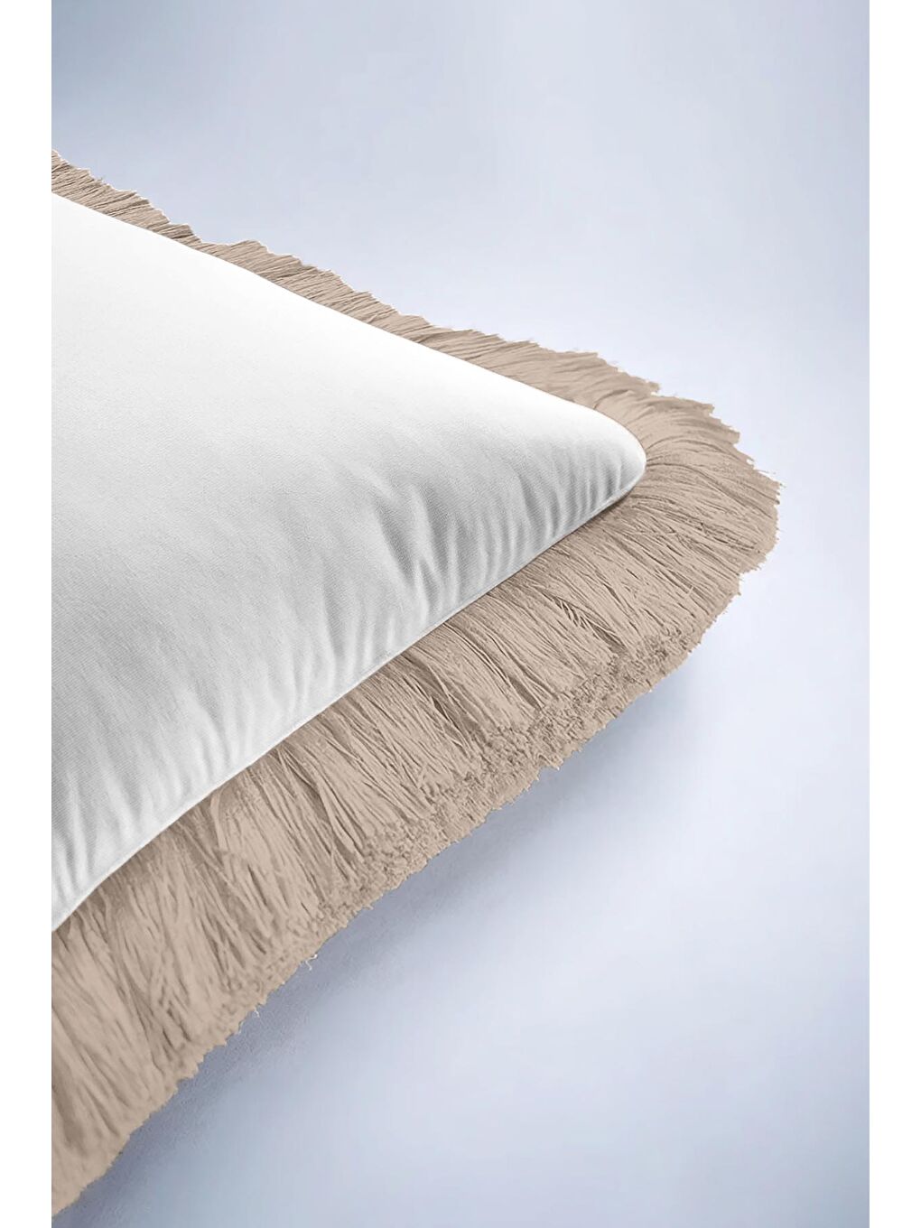 Karışık Zamansız Şıklık Saçaklı Yastık Kılıfı - Sade Country Bej Püsküllü Kırlent Kılıfı-6