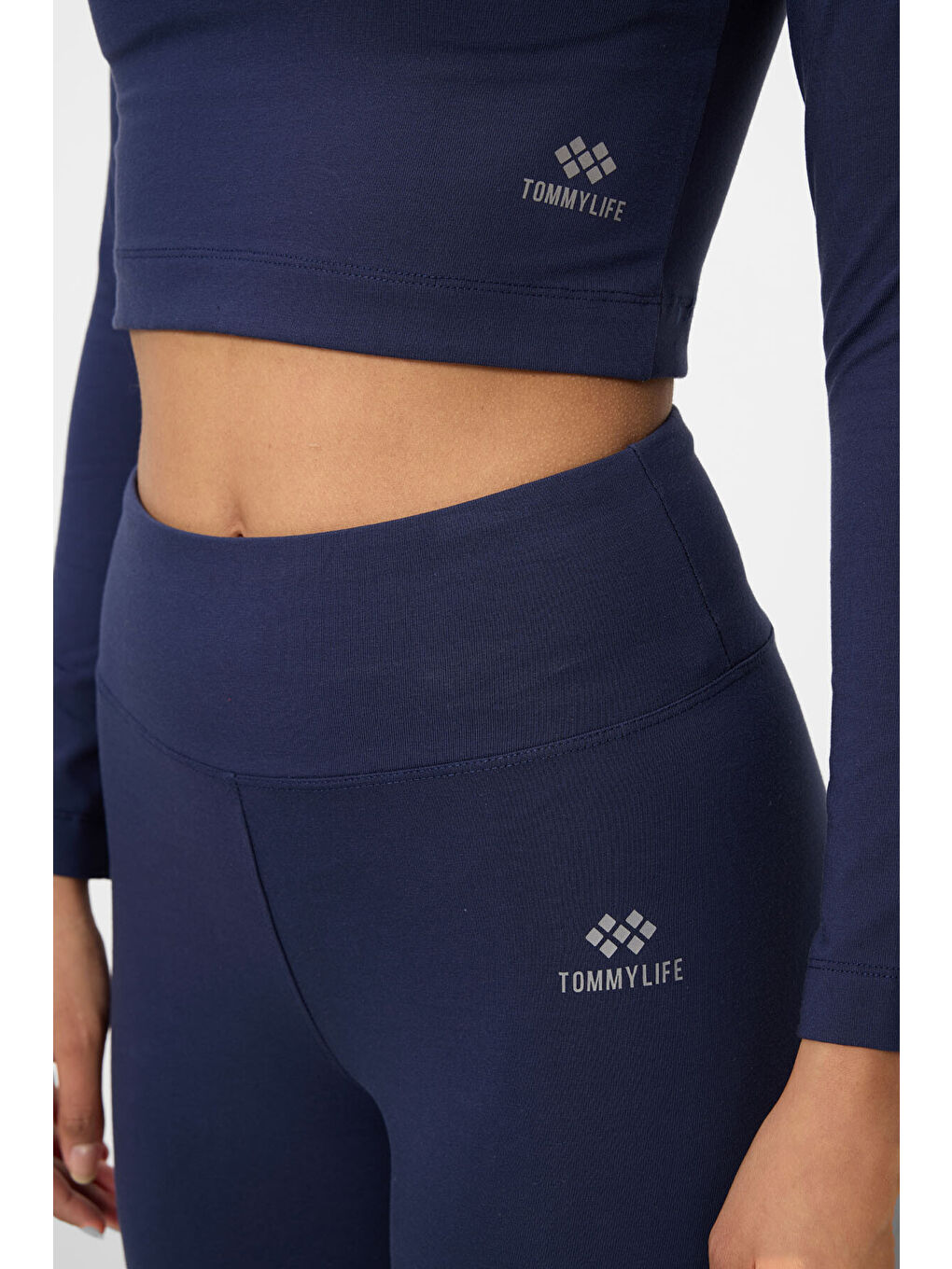 İndigo Yüksek Bel Uzun Kollu Slim Fit Crop Top Kadın Tayt Takım - 95286-1