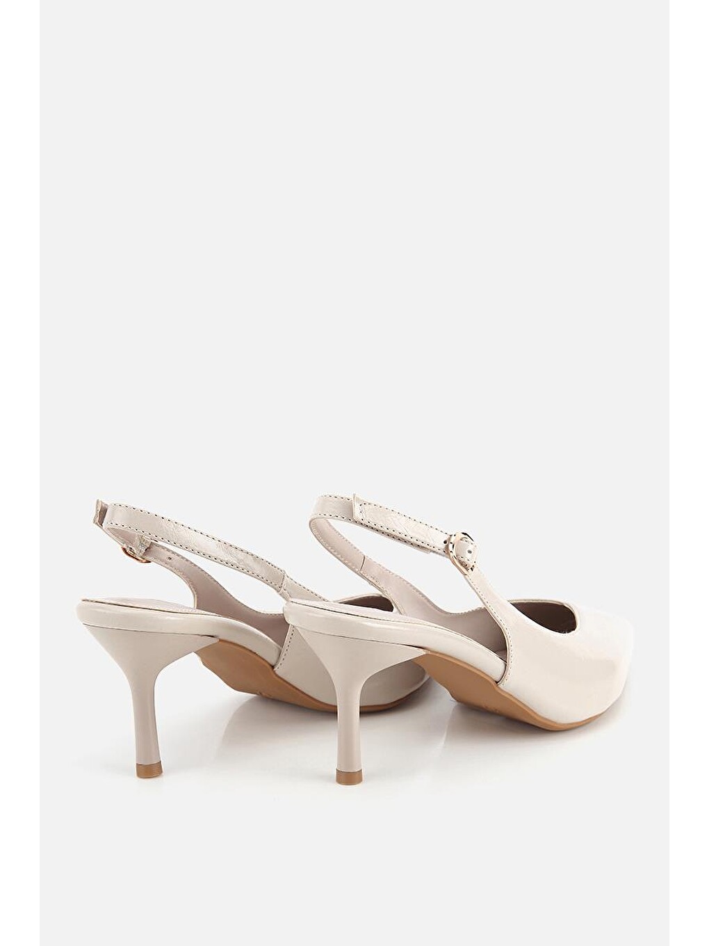 Kadın Bej Yılan Desenli Arkası Açık İnce Topuklu Stiletto-3
