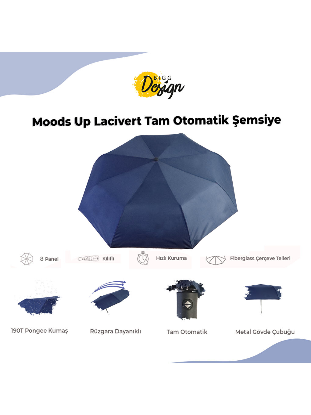 Moods Up Lacivert Tam Otomatik Şemsiye-7