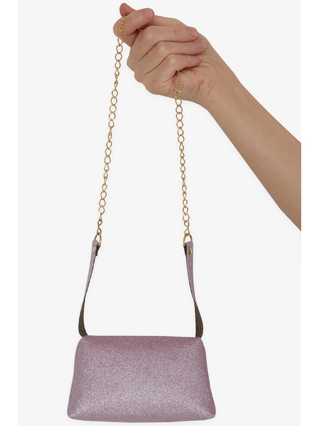 Çocuk Zincirli Simli Mini Omuz Çantası Lila-1