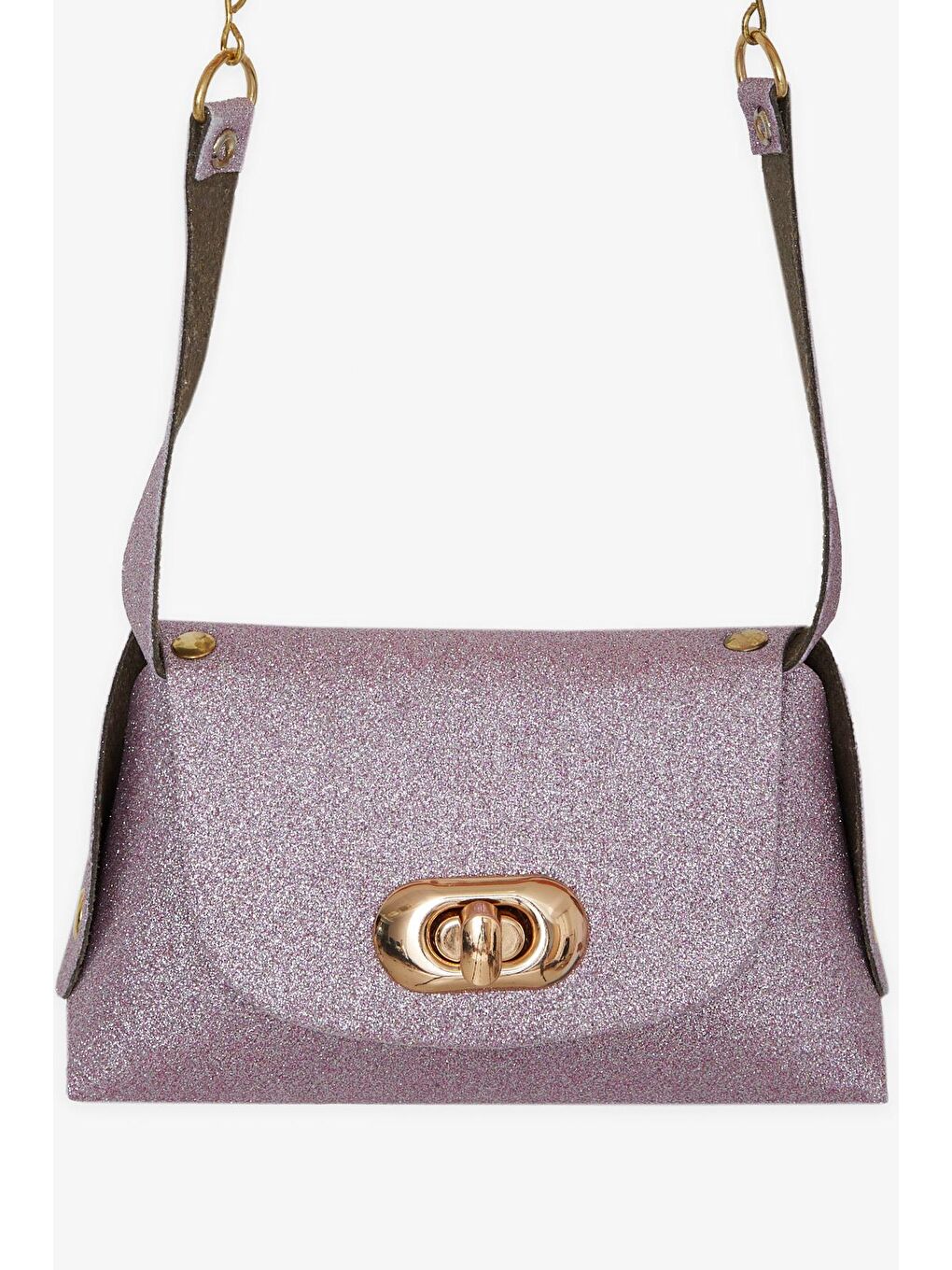 Çocuk Zincirli Simli Mini Omuz Çantası Lila-2