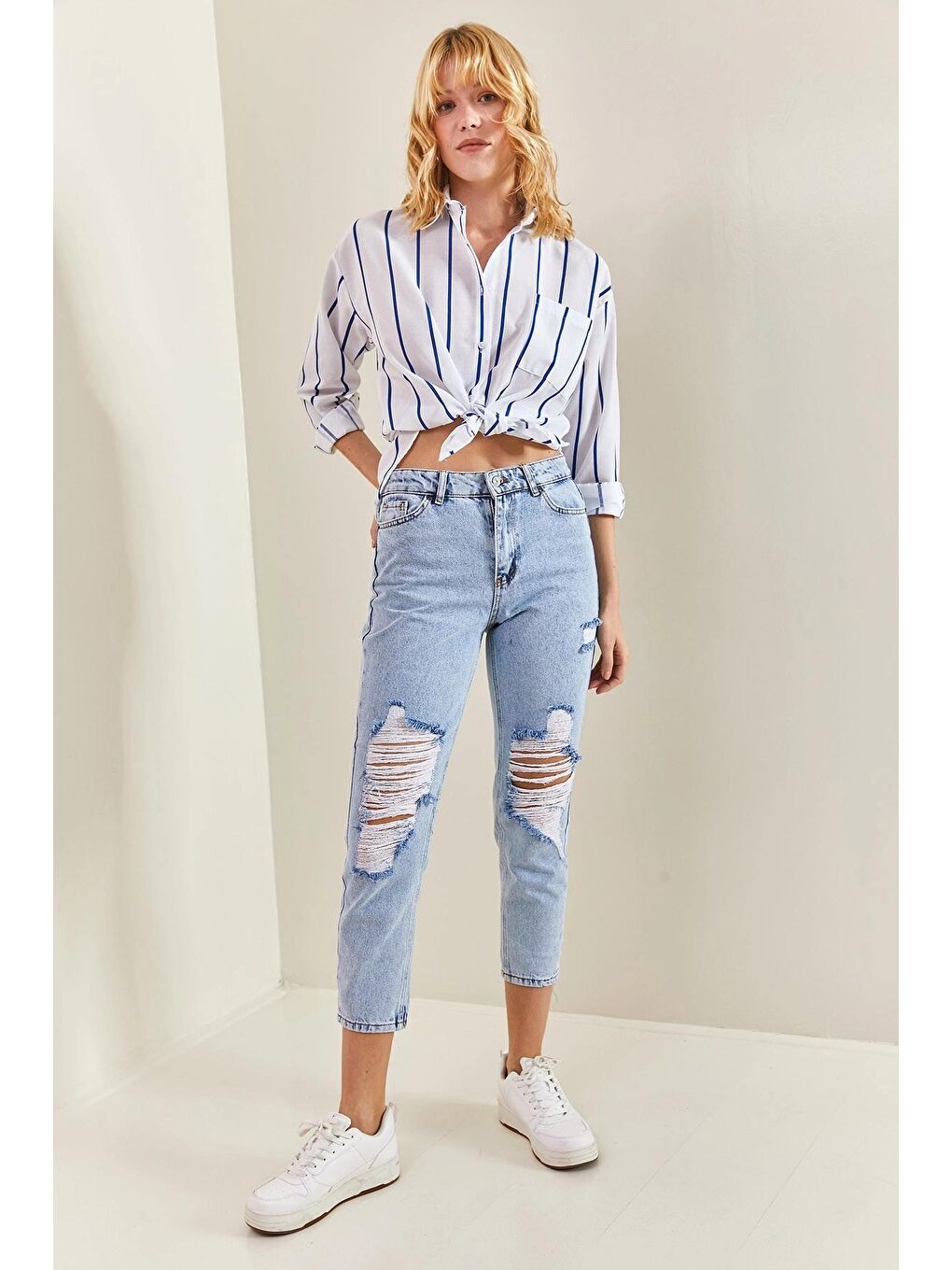 Mavi Kadın Diz Yırtık Jean Pantolon-1