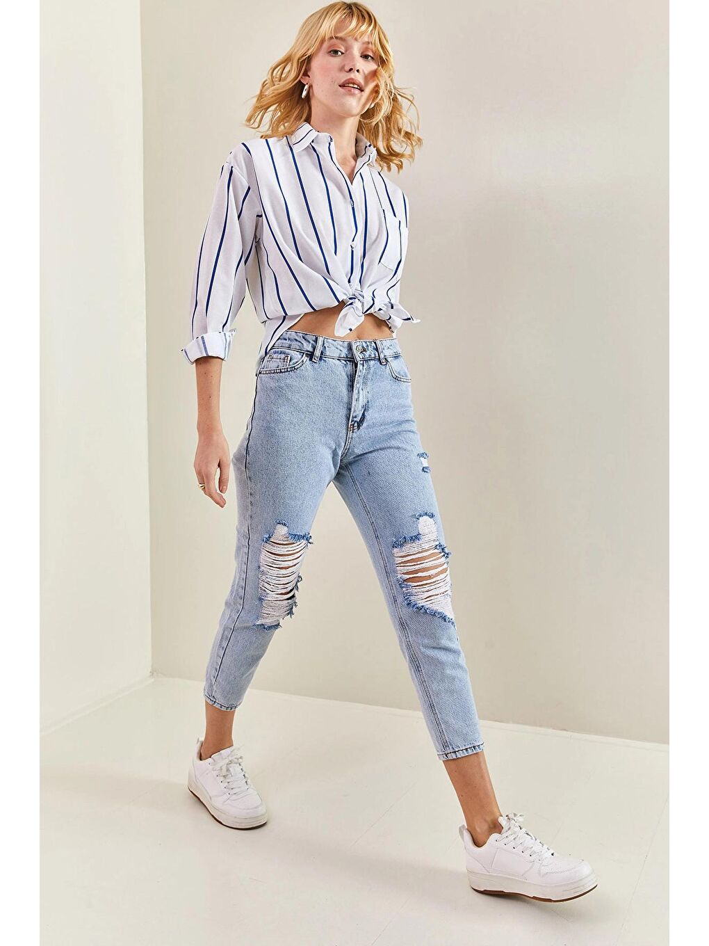 Mavi Kadın Diz Yırtık Jean Pantolon-2