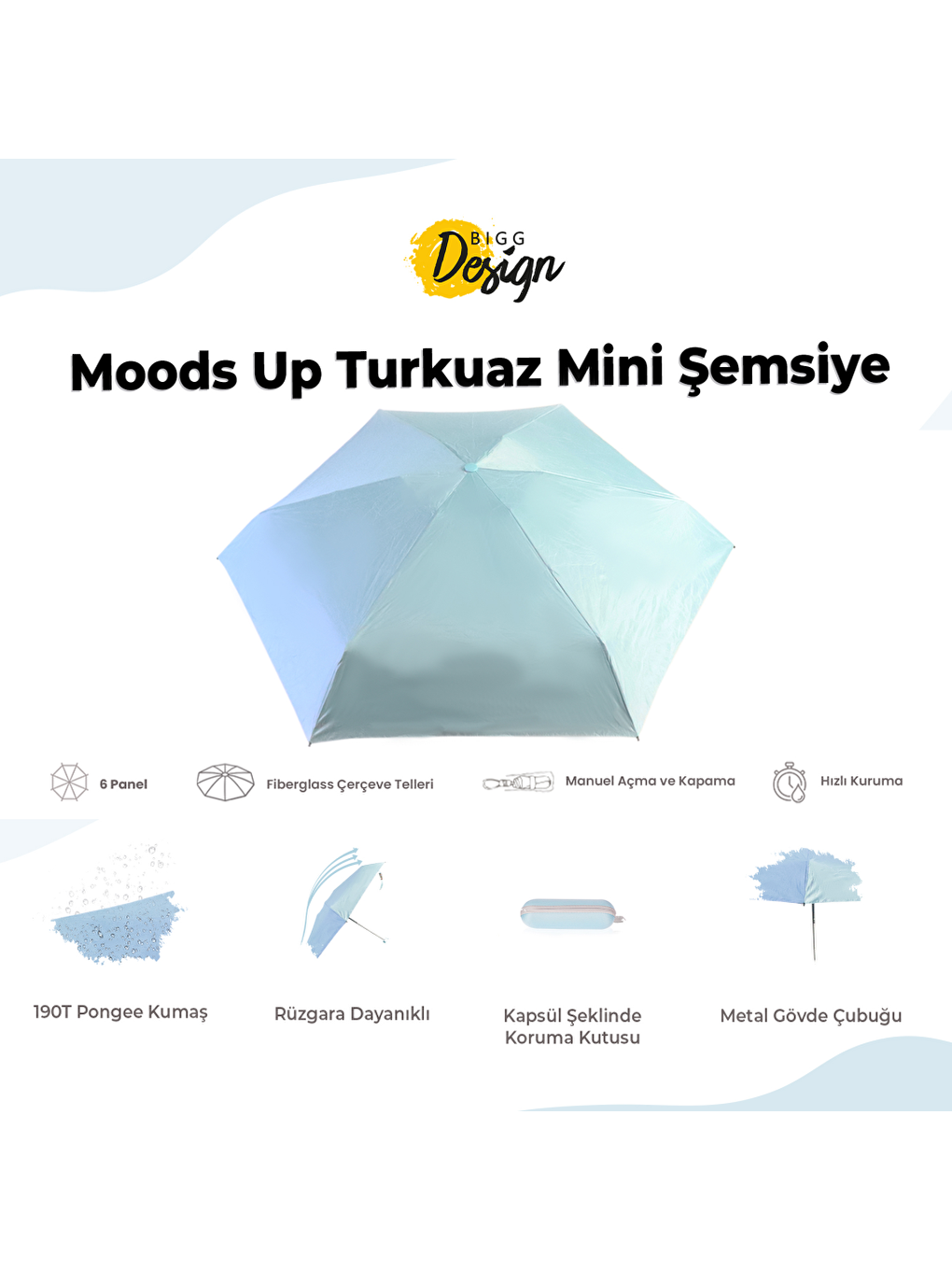 Moods Up Turkuaz Mini Şemsiye-9