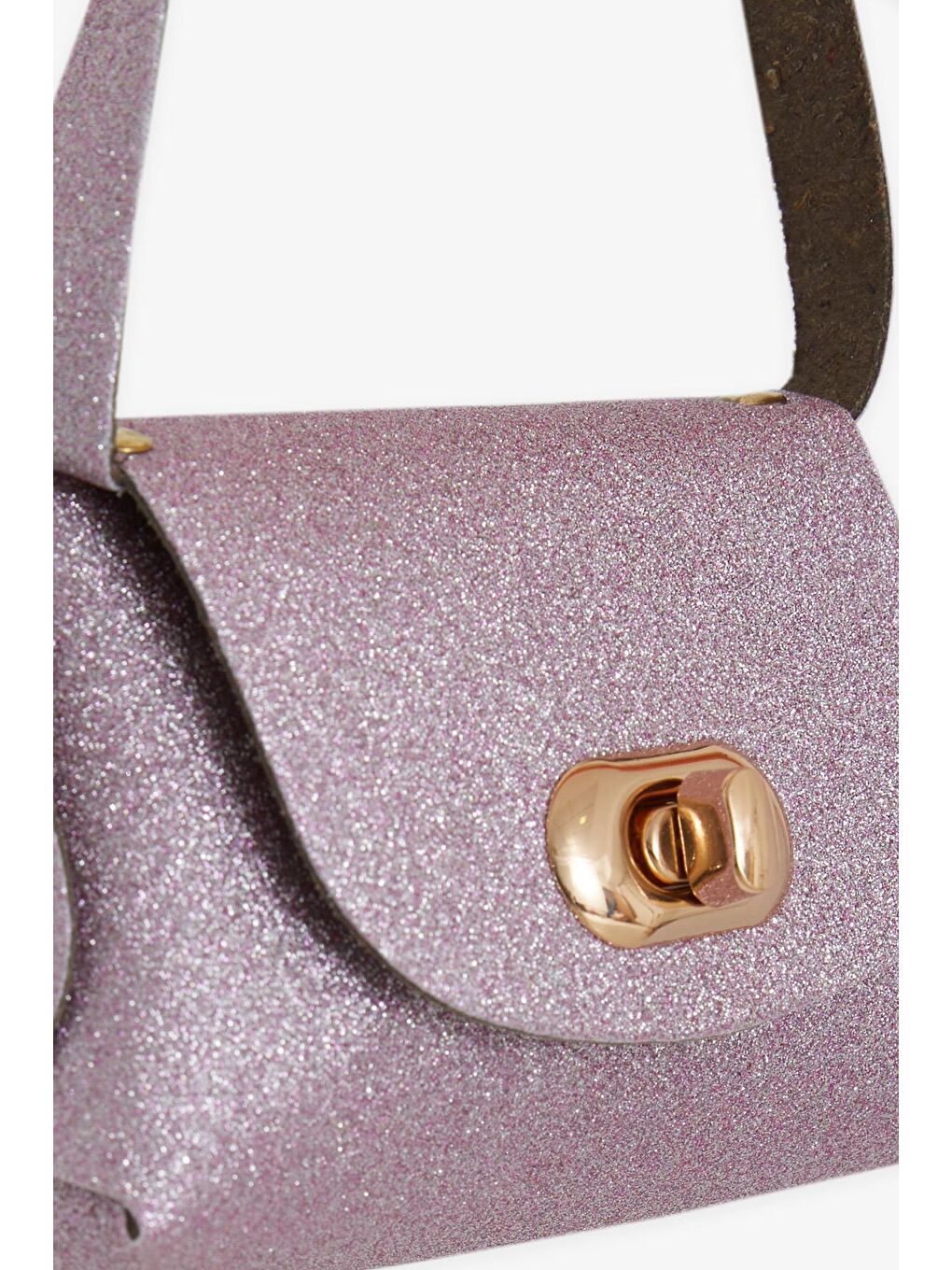 Çocuk Zincirli Simli Mini Omuz Çantası Lila-4