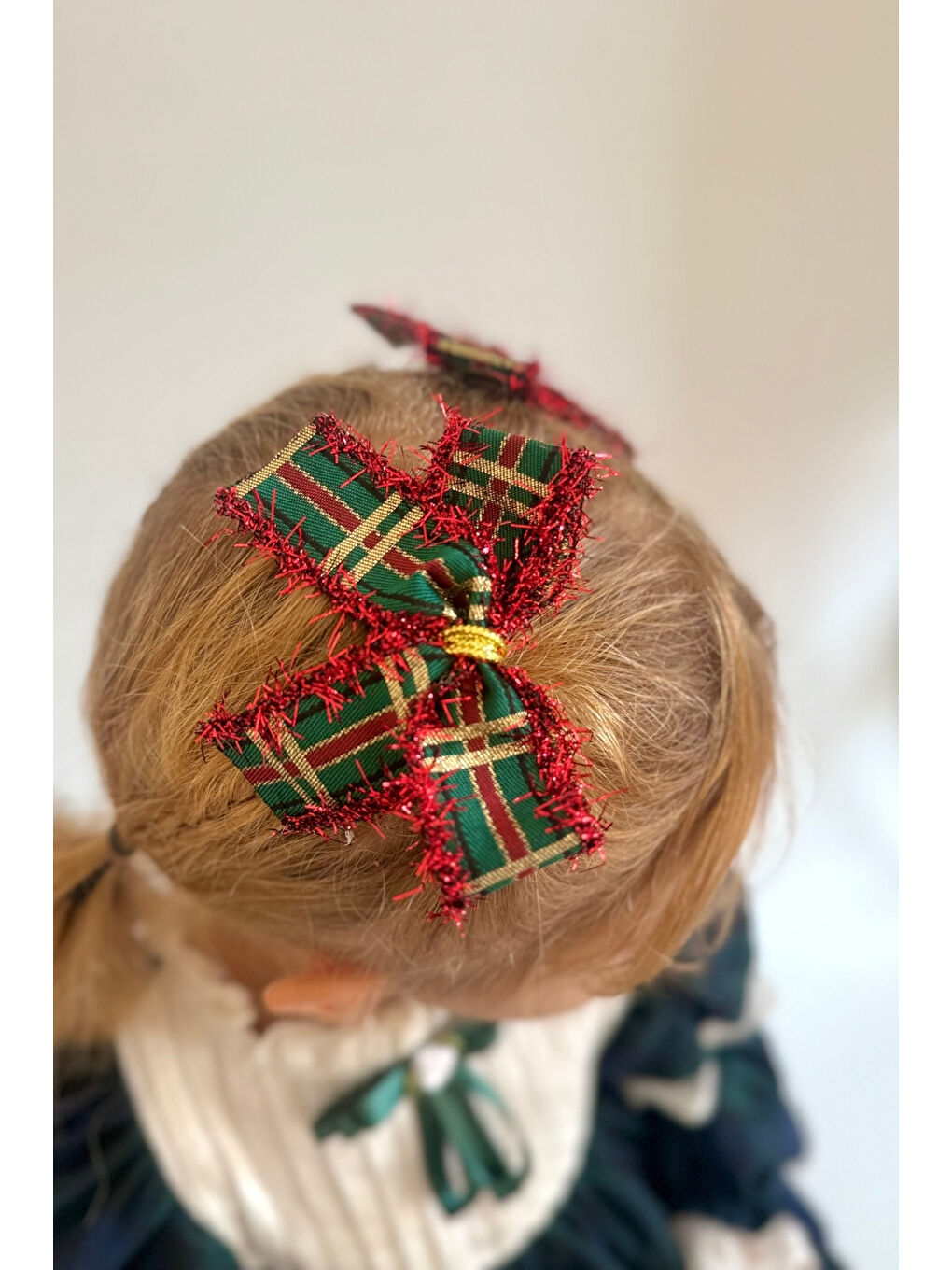 Yeşil Püskül Detaylı Ekose Kız Çocuk Klips Toka-2