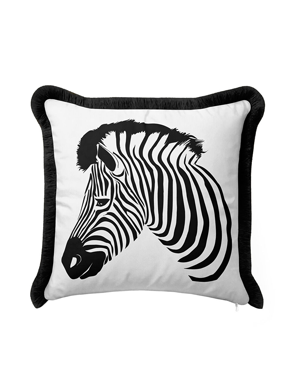 Karışık Zebra Çizgili Saçaklı Yastık Kılıfı - Siyah Beyaz Safari Etnik Klasik Püsküllü Kırlent Kılıfı-4