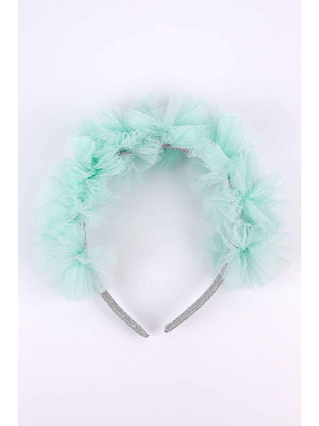 Yeşil Mint Tül Detaylı Simli Kız Çocuk Taç