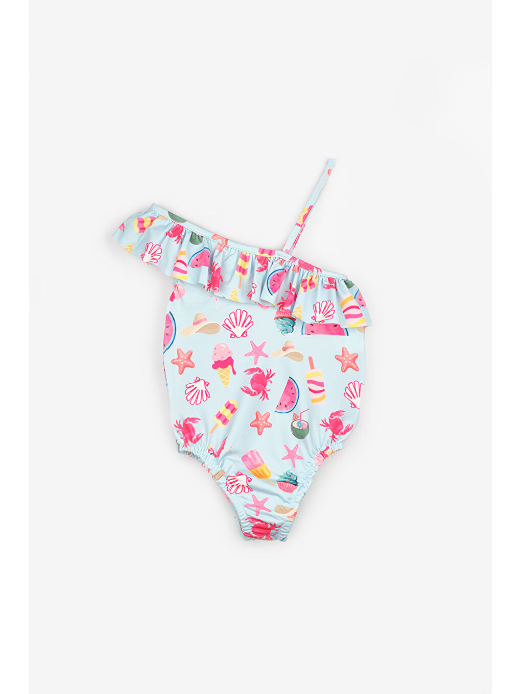 Mavi Dondurma Desenli Kız Çocuk Mayo