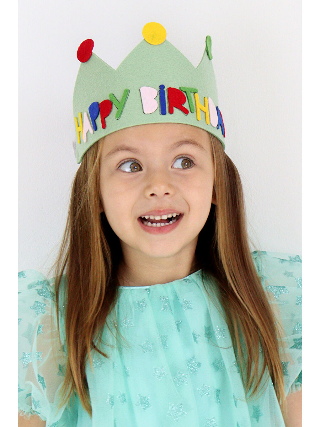 Yeşil Lastikli Keçe Happy Birthday Taç