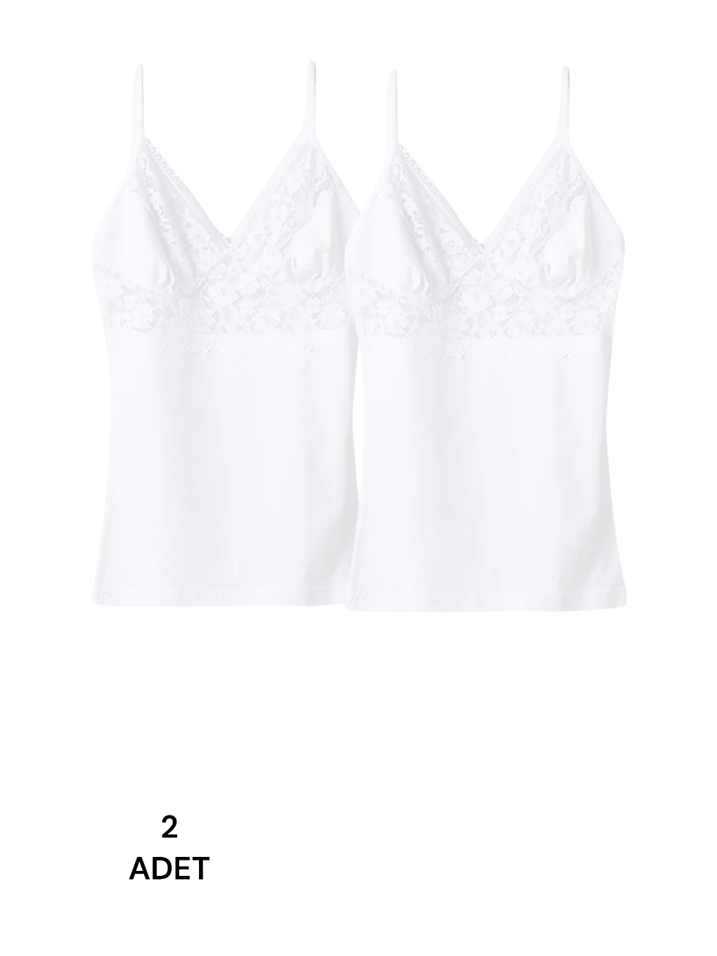 Beyaz Göğüs Dantel Askılı Kadın Atlet 2'li