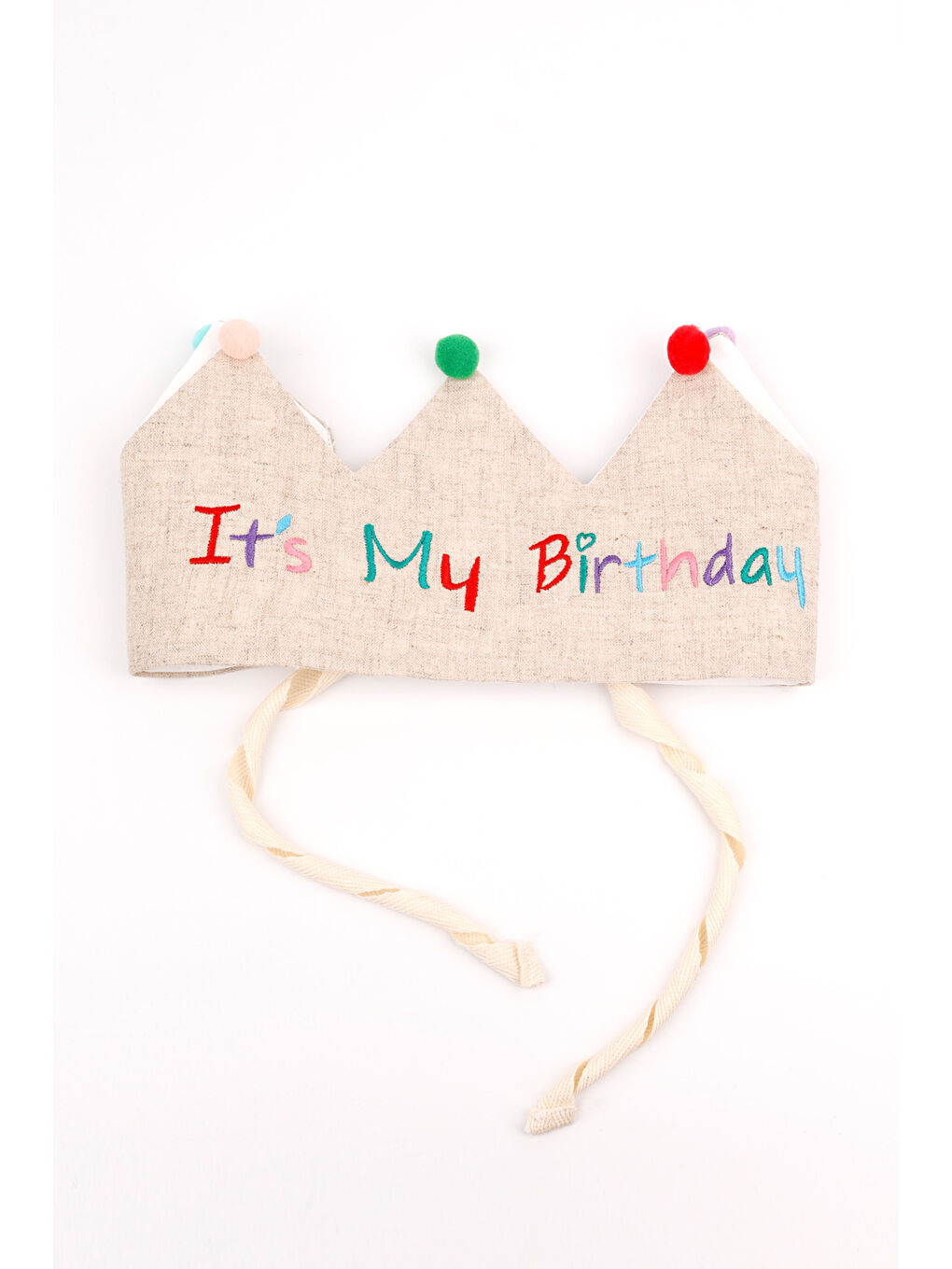 Bej Ponponlu Its My Birthday Yazılı Saç Bandı-1