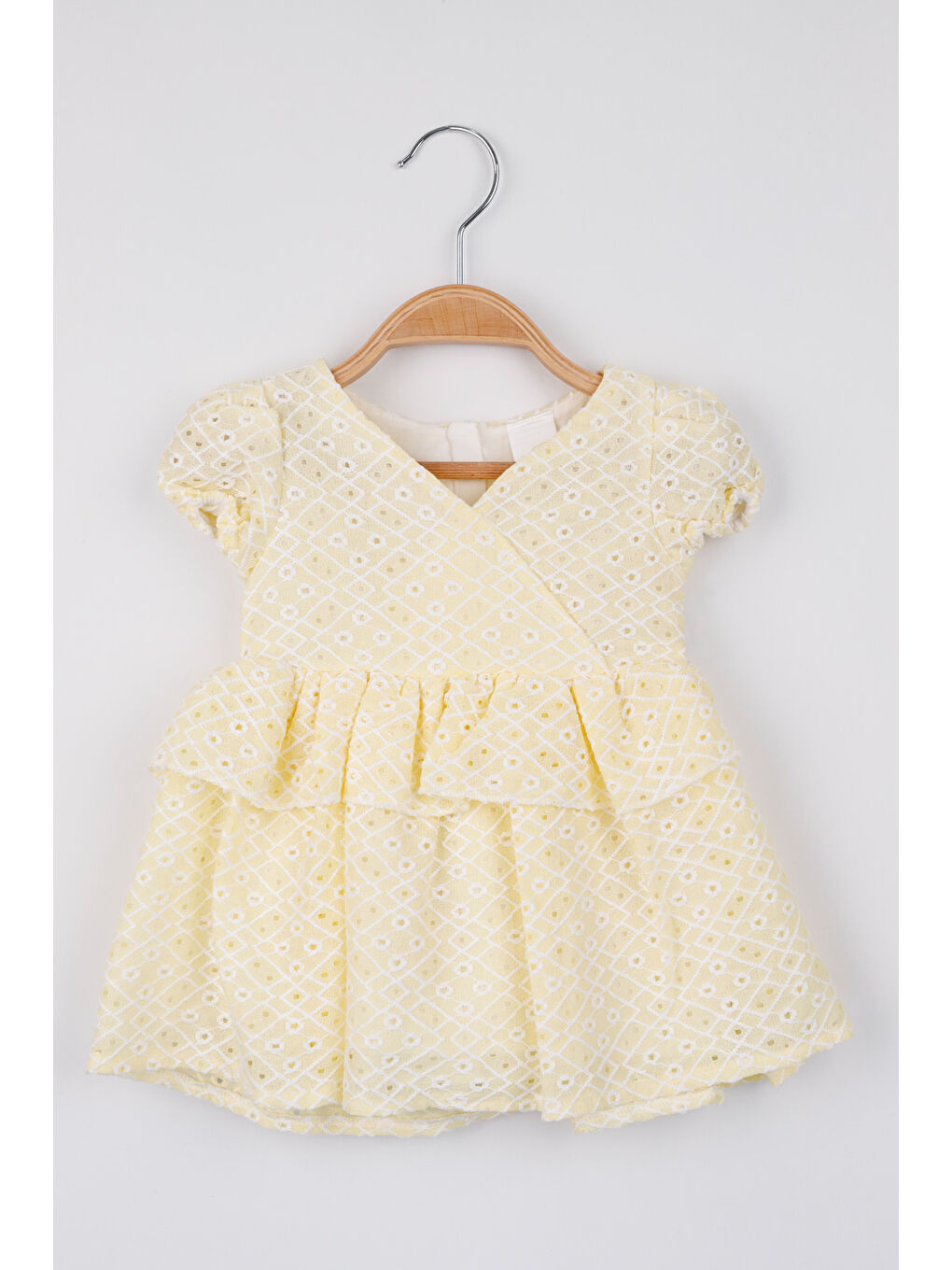 Sarı Beli Fırfırlı Dantel Detaylı Kız Bebek Elbise - Elba
