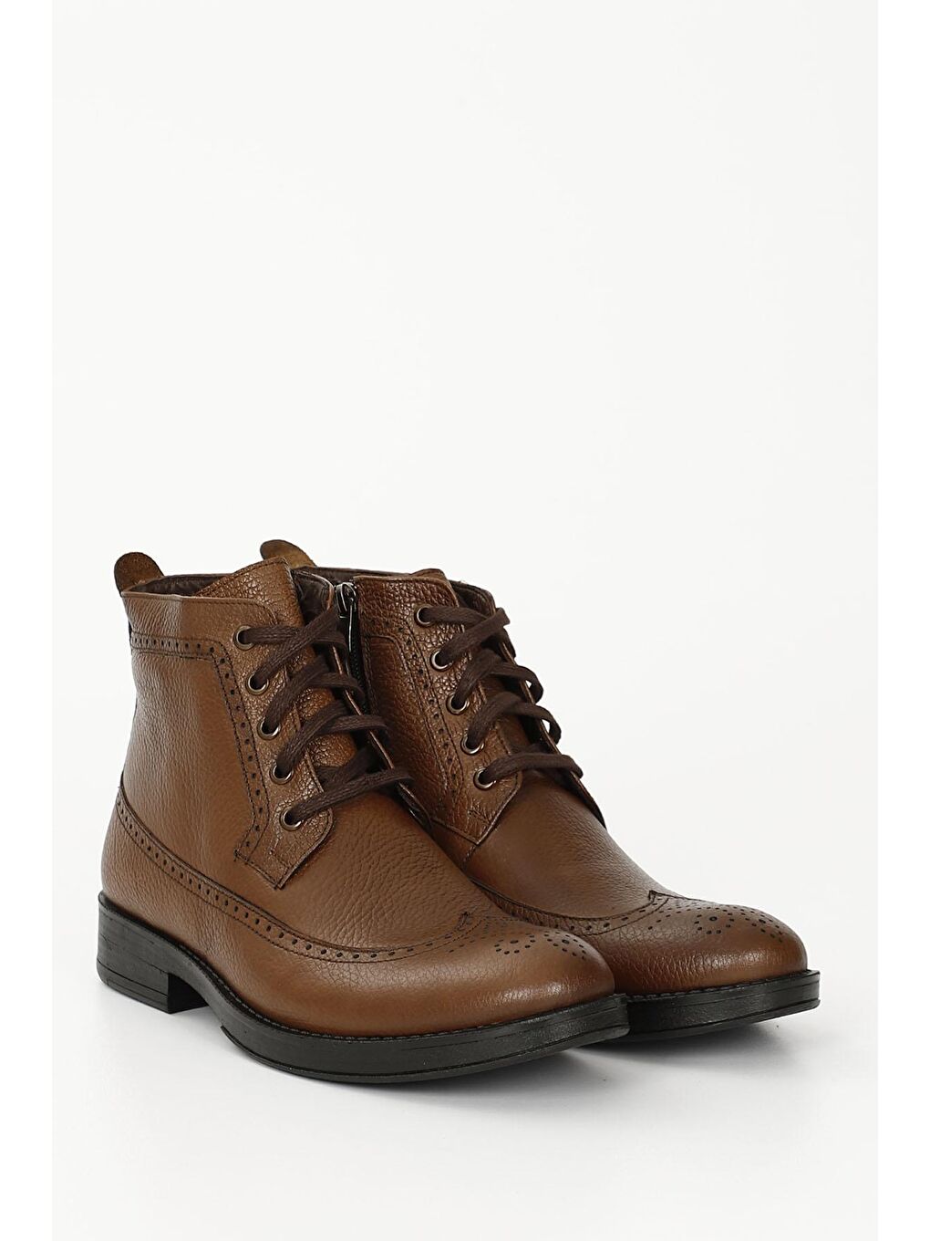 Kahverengi TABA-KAHVERENGİ  Hakiki Deri Fermuarlı Bağcıklı  Erkek Bot 01913-1