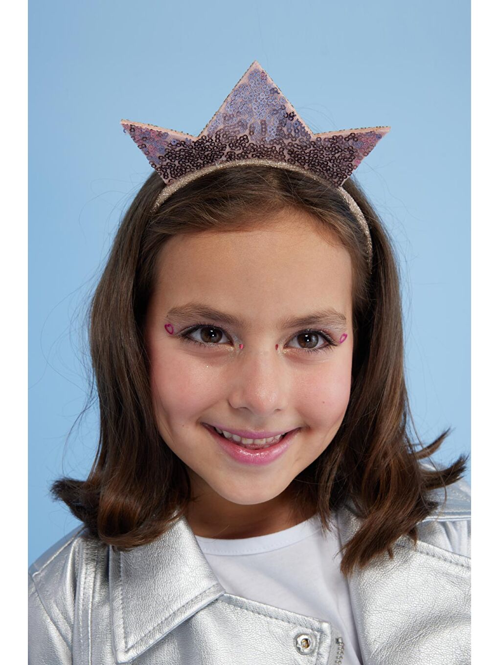 Pembe Rose Payetli Kız Çocuk Kraliçe Taç