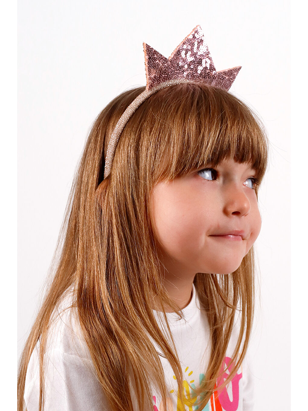 Pembe Rose Payetli Kız Çocuk Kraliçe Taç-1