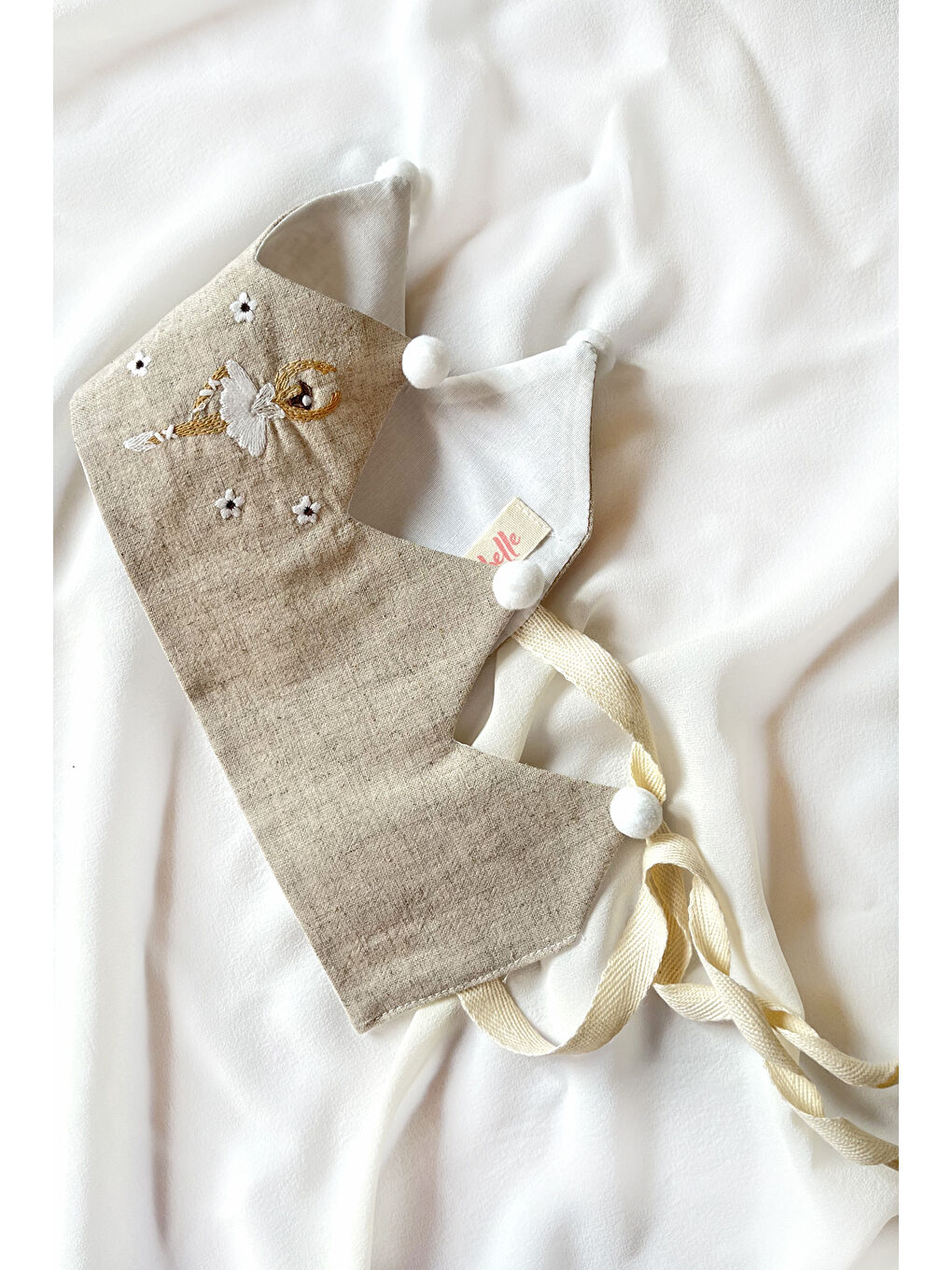 Bej Ponponlu Balerin Nakışlı Kız Çocuk Saç Bandı-2