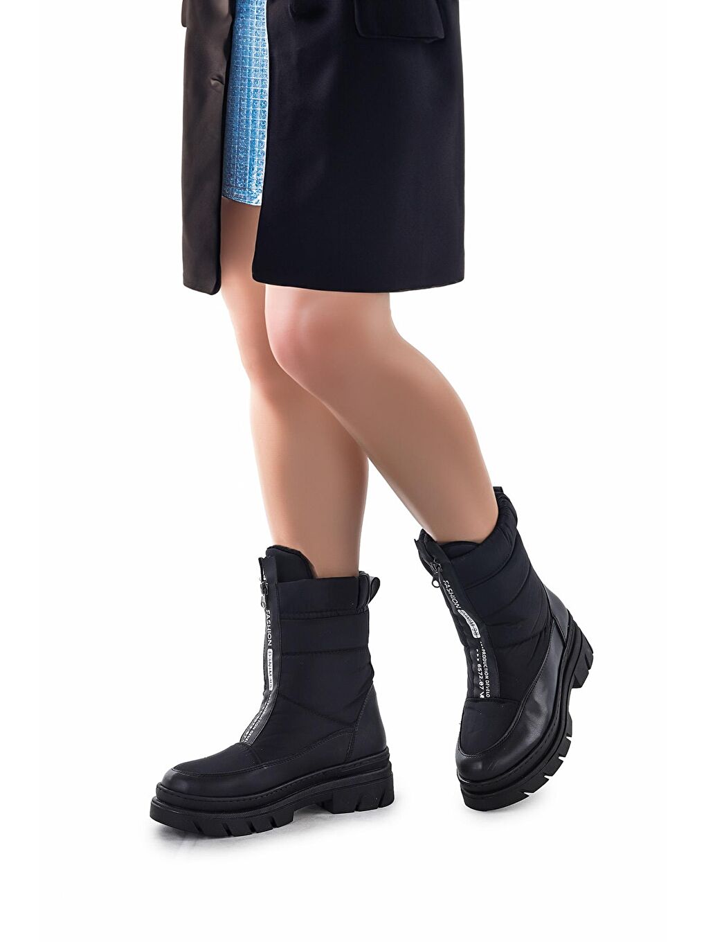 Siyah Fermuarlı Termo Taban Kadın Kar Bot Ayakkabı Fls 09-07-1