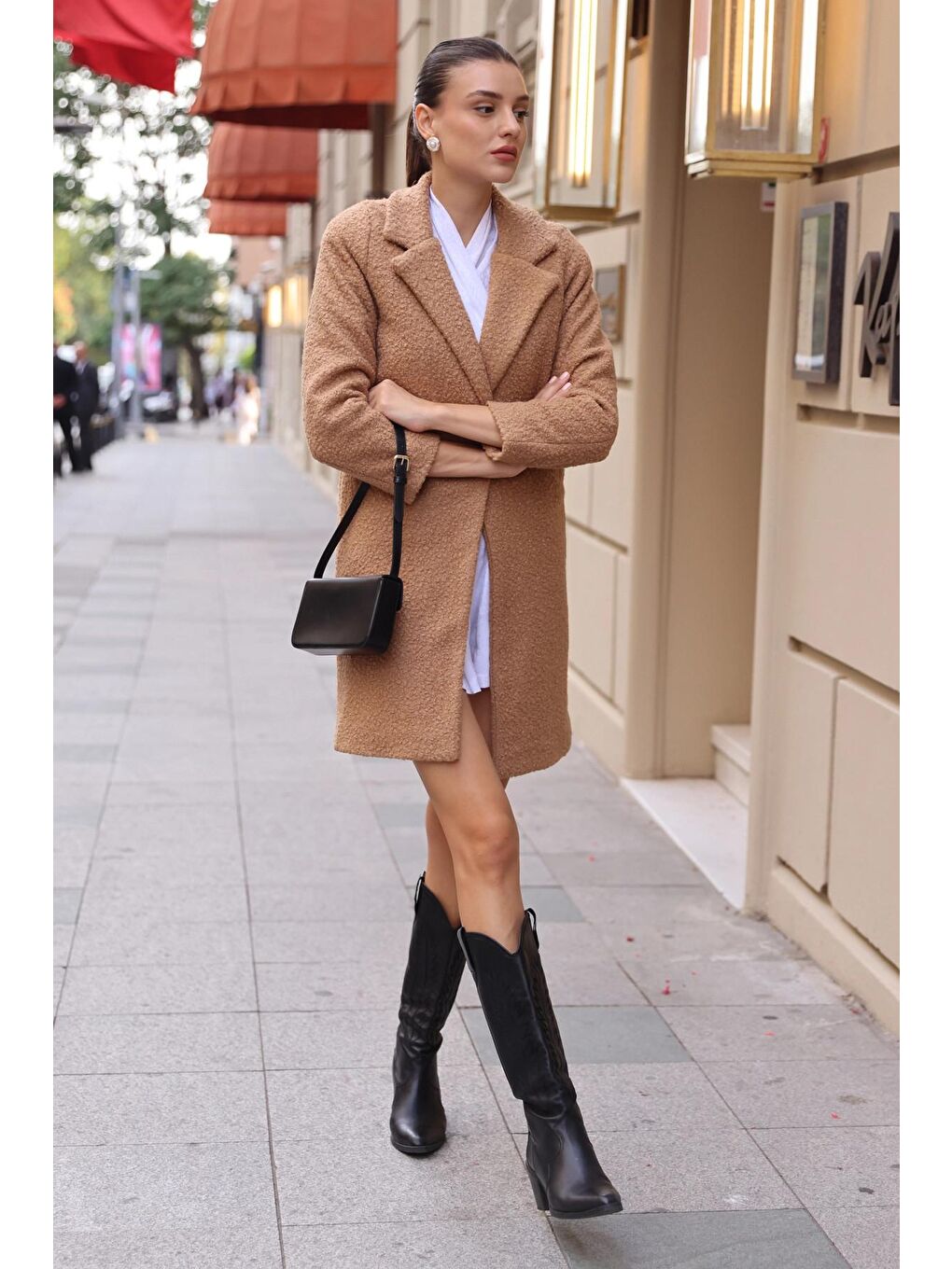 Pembe Gül Kurusu Tek Düğmeli Astarlı Cepli Buklet Kaşe Kaban