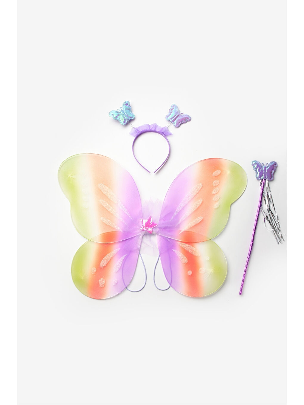 Karışık Çok Renkli Kelebek Kanat Asa Taç 3'lü Set