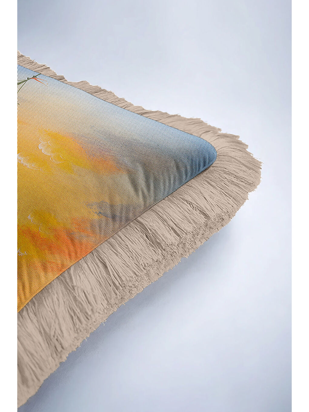 Karışık Marin Temalı Saçaklı Yastık Kılıfı - Günbatımı Seyahat Teması Bohem Mavi Bej Püsküllü Kırlent Kılıfı-6