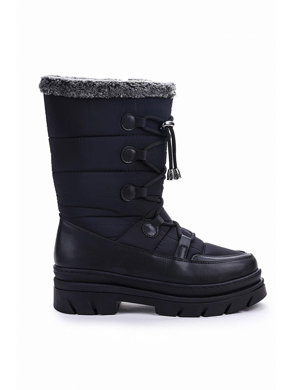 Siyah Fermuarlı Termo Taban Kadın Kar Bot Ayakkabı Fls 09-01-3