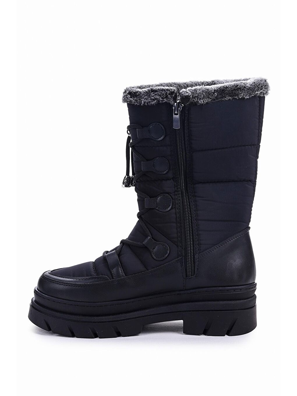 Siyah Fermuarlı Termo Taban Kadın Kar Bot Ayakkabı Fls 09-01-4
