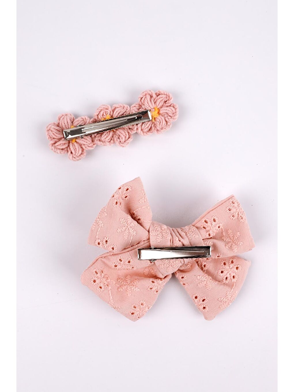 Pembe Gülkurusu Fisto Fiyonk Örgü Çiçek 2'li Klips Toka-2