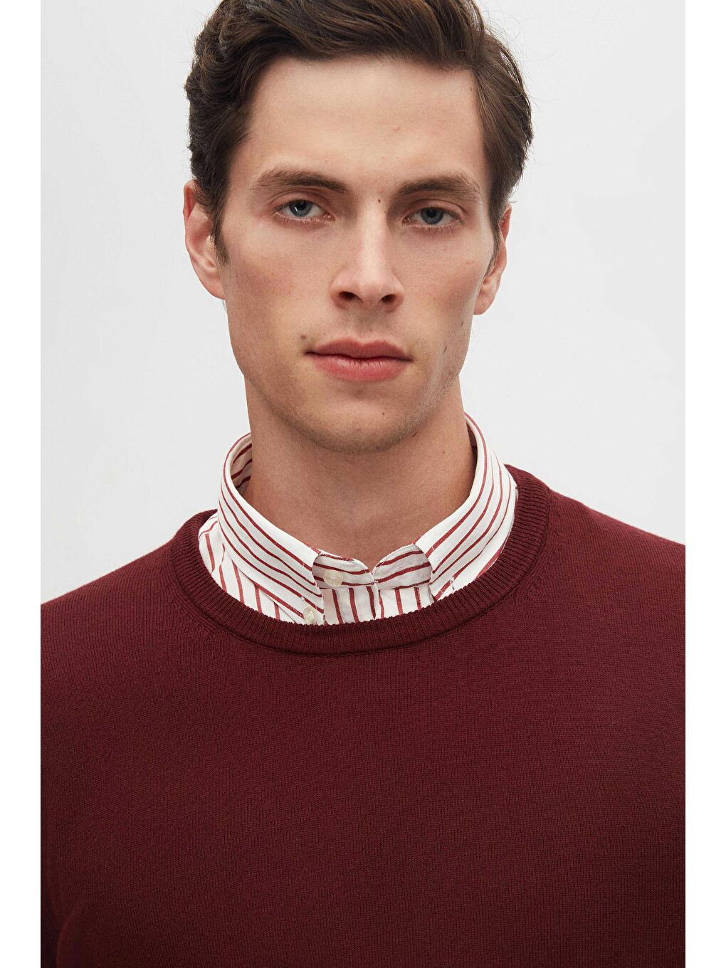 Regular Fit Bordo Tüylenme Yapmayan Bisiklet Yaka Pamuklu Triko Kazak-1