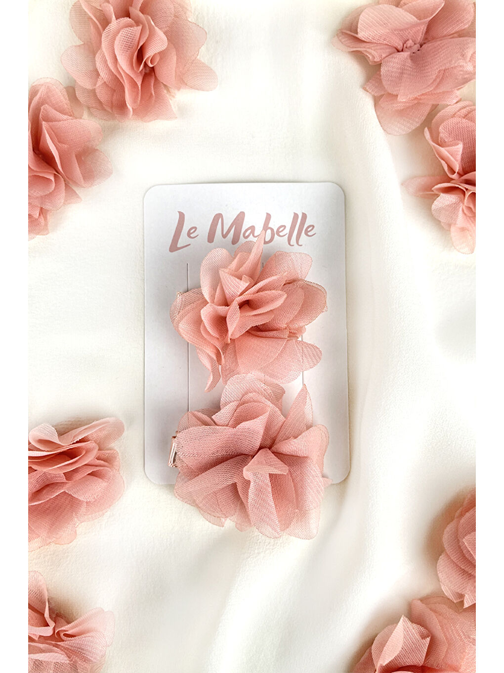 Pembe Pudra 2'li Tül Çiçek Kız Çocuk Klips Toka Set-3