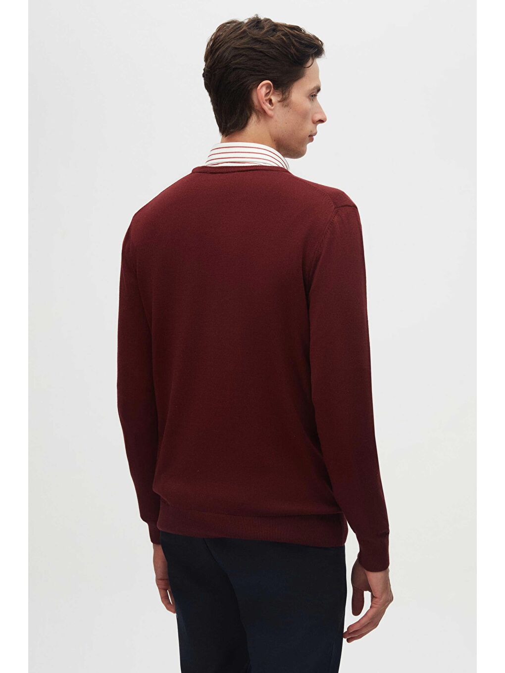 Regular Fit Bordo Tüylenme Yapmayan Bisiklet Yaka Pamuklu Triko Kazak-3