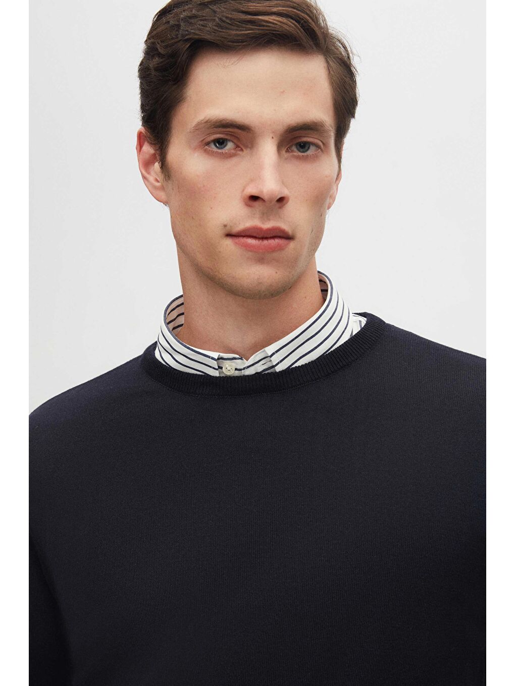 Regular Fit Lacivert Tüylenme Yapmayan Bisiklet Yaka Pamuklu Triko Kazak-2