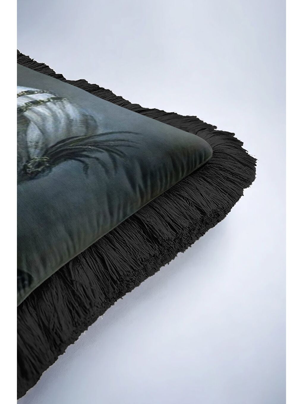 Karışık Saray Stili Saçaklı Yastık Kılıfı - Vintage Nostaljik Lacivert Siyah Püsküllü Kırlent Kılıfı-6