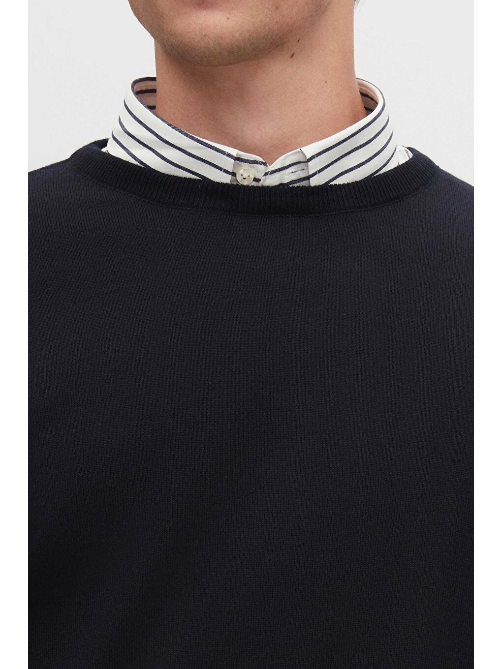 Regular Fit Lacivert Tüylenme Yapmayan Bisiklet Yaka Pamuklu Triko Kazak-3