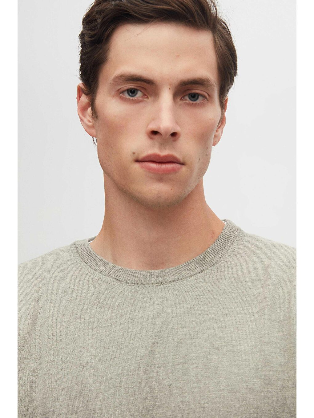 Regular Fit Gri Tüylenme Yapmayan Bisiklet Yaka Pamuklu Triko Kazak-1