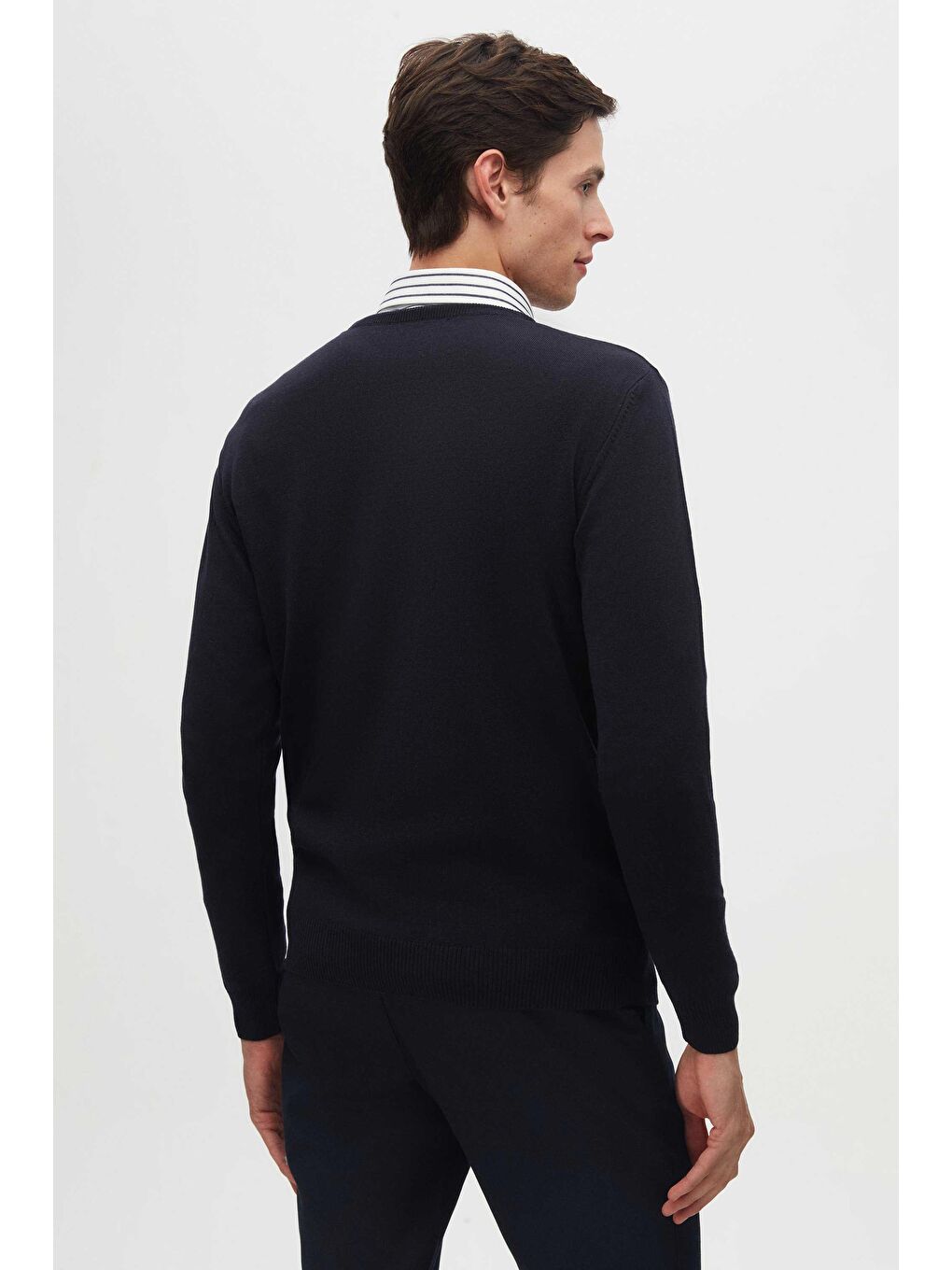 Regular Fit Lacivert Tüylenme Yapmayan Bisiklet Yaka Pamuklu Triko Kazak-5