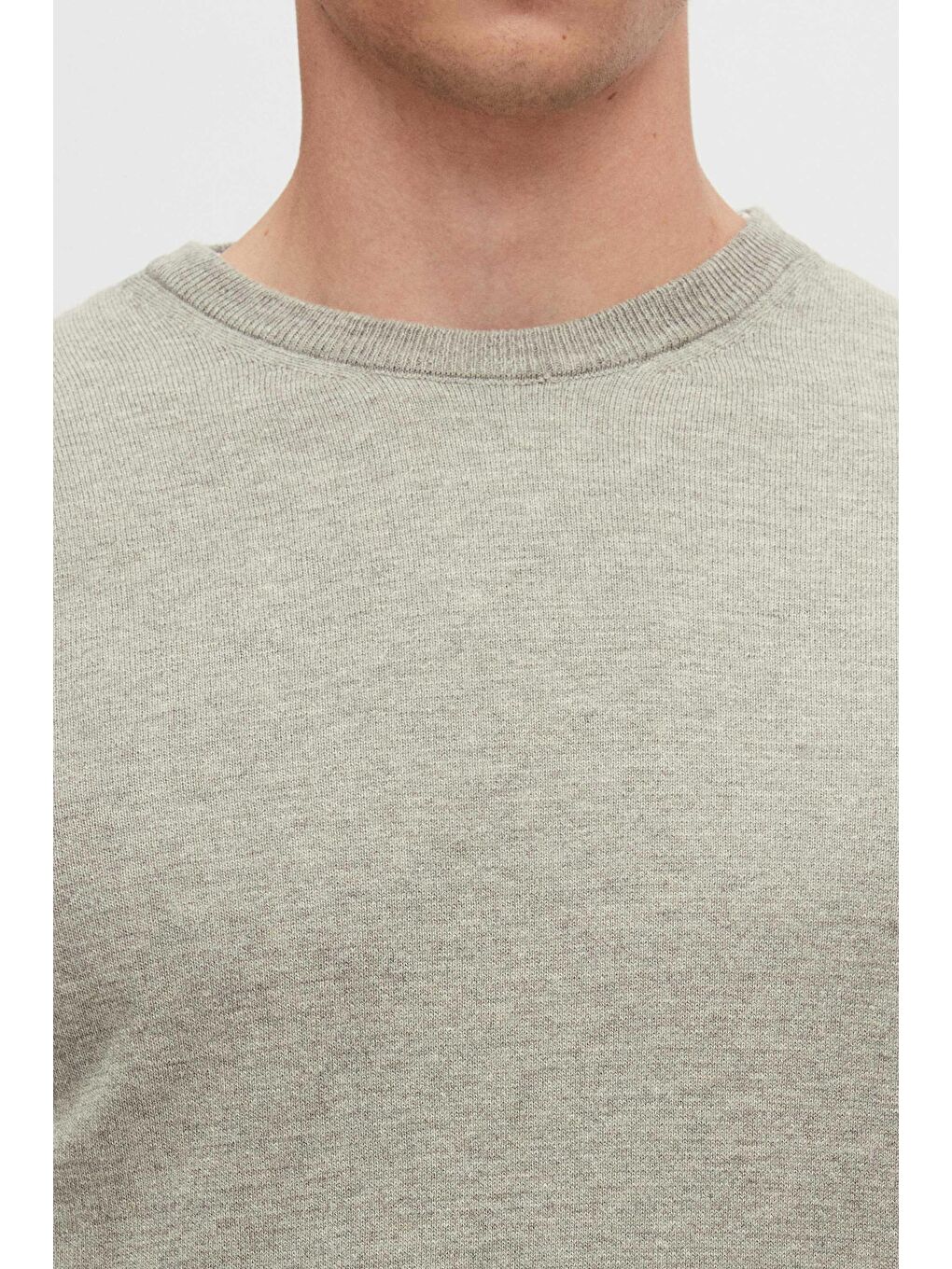 Regular Fit Gri Tüylenme Yapmayan Bisiklet Yaka Pamuklu Triko Kazak-2