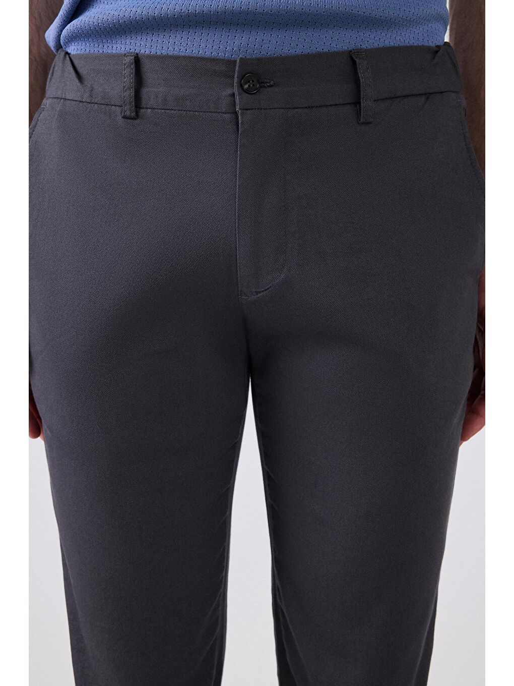 Slim Fit Antrasit Armürlü Yan Beli Lastikli Esnek Elastanlı Yandan Cepli Chino Pantolon-1